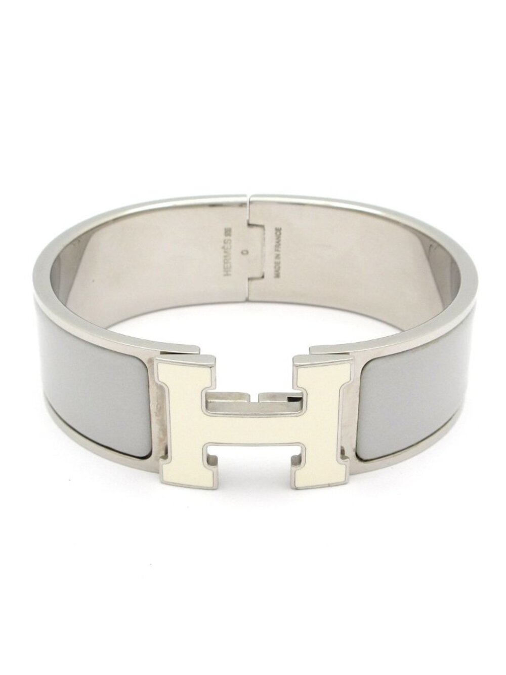 Hermes Bangle Clic Clac Silver Light Gray White Bracelet